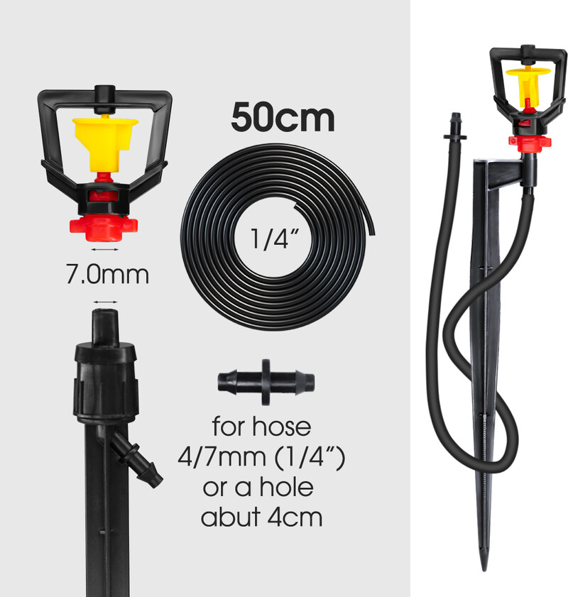 5PCS 360° rotacijska mikro raspršivač 21 cm kolac podesivi fluks vrt travnjak staklenik navodnjavanje mlaznica veliki kotač