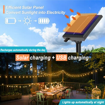 Solar Outdoor String Lights 10M 7M G40 Globe Patio Lights Solar Powered Shatterproof κρεμαστά φώτα για Porch Garden Backyard