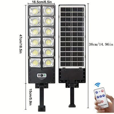 250 W-os napelemes lámpák kültéri vízálló 8000 LM LED-es Flood Lights mozgásérzékelő távirányítós 3 üzemmódú utcai lámpával az udvari kerti ösvényhez