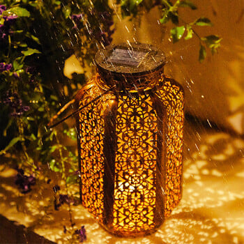 Led Solar Light Solar Hanging Lantern Retro Solar Iron Art Lantern Διακοσμητικό Vintage Pathway Φωτιστικό εξωτερικού χώρου μεταλλικό κοίλο φως