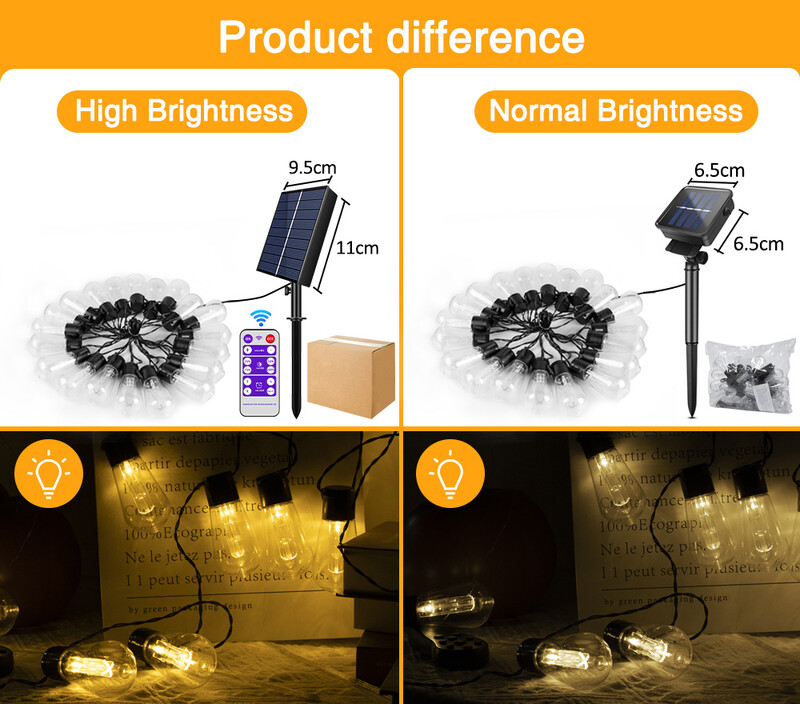 Visoko svjetlije solarne žičane svjetiljke, 20FT(8M) 20 žarulja otporne na udarce, vodootporne S14 LED solarne LED bajkovite svjetiljke vanjski vrt