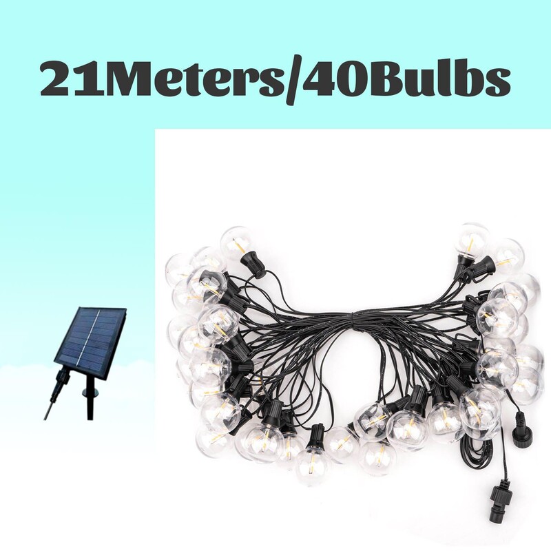 LED žičane svjetiljke Žarulje 21 metar G40 Globus svjetla Vanjska vrtna terasa Vodootporna dekoracija Solarni vijenci Rasvjeta za vjenčanja