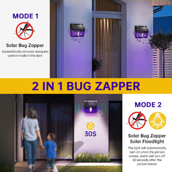 Solar Light Solar Bug Zapper Outdoor Suquito Killer με αισθητήρα κίνησης Αδιάβροχη ηλιακή τροφοδοσία μυγοπαγίδα για τοίχο αυλής κήπου