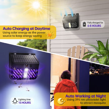 Solar Light Solar Bug Zapper Outdoor Suquito Killer με αισθητήρα κίνησης Αδιάβροχη ηλιακή τροφοδοσία μυγοπαγίδα για τοίχο αυλής κήπου