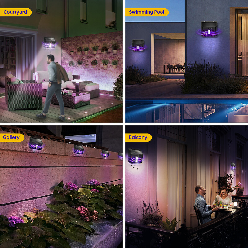 Solarno svjetlo Solarni uređaj za uništavanje insekata na otvorenom protiv komaraca sa senzorom pokreta Vodootporna zamka za muhe na solarni pogon za zid u vrtu