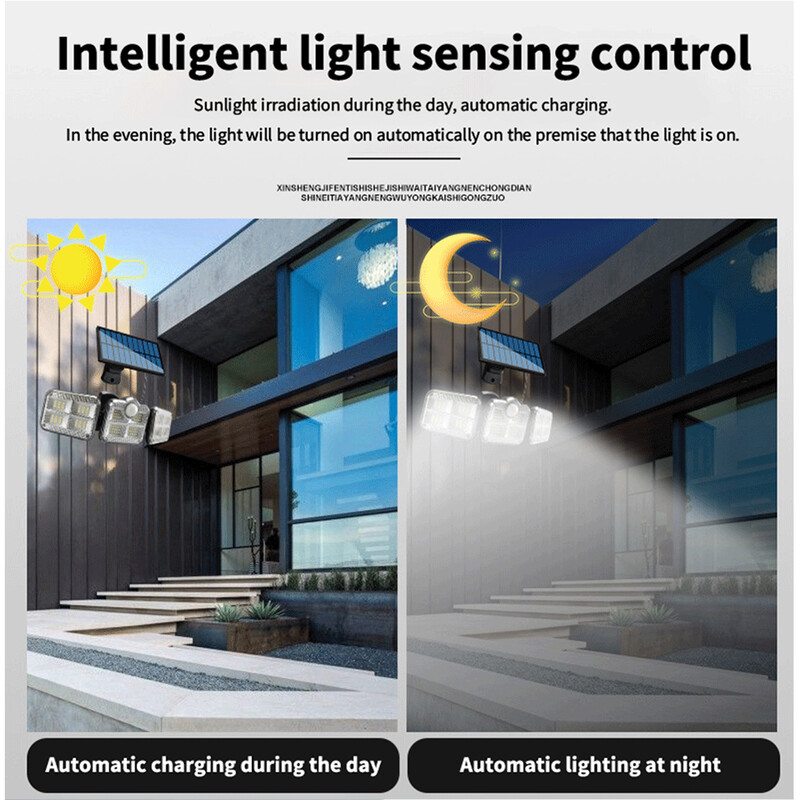 Solarna svjetiljka Vanjska svjetiljka za zaštitu od poplava s daljinskim daljinskim upravljanjem Zidno svjetlo Sunčevo svjetlo Vodootporni reflektori Senzor pokreta Ulična svjetla s 3 glave
