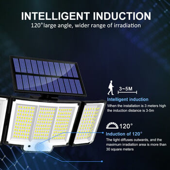 Ηλιακά φώτα εξωτερικού χώρου 318/348LED ηλιακά φώτα ασφαλείας IP65 Αδιάβροχο αισθητήρα κίνησης Φωτιστικό τοίχου για φράχτη κήπου Αίθριο