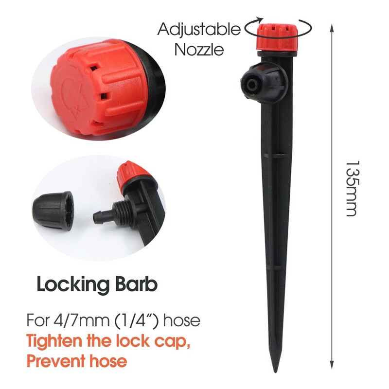 Emiteri za navodnjavanje kapanjem, podesivi s kolcem za 1/4" cijevi za navodnjavanje kapanjem, kapaljke za navodnjavanje za vrtni sustav za navodnjavanje