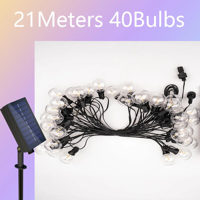 LED String Lights Bulbs 21Meter G40 Globe Lights Εξωτερική Αίθριο Κήπου Αδιάβροχη Διακόσμηση Solar Power Garland Φωτισμός γάμου