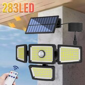 283LED Solar Outdoor Light, Motion Sensitive Floodlight με τηλεχειριστήριο και καλώδιο επέκτασης 5m, 3 λειτουργίες, για γκαράζ βεράντας