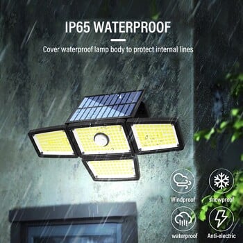 283LED Solar Outdoor Light, Motion Sensitive Floodlight με τηλεχειριστήριο και καλώδιο επέκτασης 5m, 3 λειτουργίες, για γκαράζ βεράντας