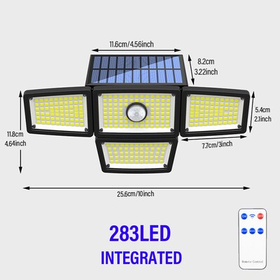 283LED Solar Outdoor Light, Motion Sensitive Floodlight με τηλεχειριστήριο και καλώδιο επέκτασης 5m, 3 λειτουργίες, για γκαράζ βεράντας
