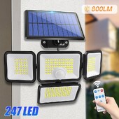 Napelemes lámpák kültéri 247 LED IP65 vízálló 800 lm napelemes fali lámpa távirányítóval 4 fejes Solar Flood utcai lámpa