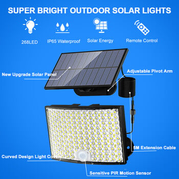 Solar Lights Outdoor Waterproof 106/234LED Solar Motion Sensor Flood Light 3 Λειτουργίες φωτισμού Ηλιακό φως ασφαλείας Φράχτη γκαράζ