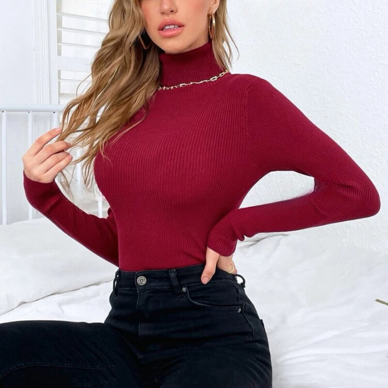 Užsienio prekyba nauja tarpvalstybinė nepriklausoma Amazon stotis Europos ir Amerikos moteriška ploni megztiniai aukštu kaklu megzti apatiniai moteriški marškinėliai