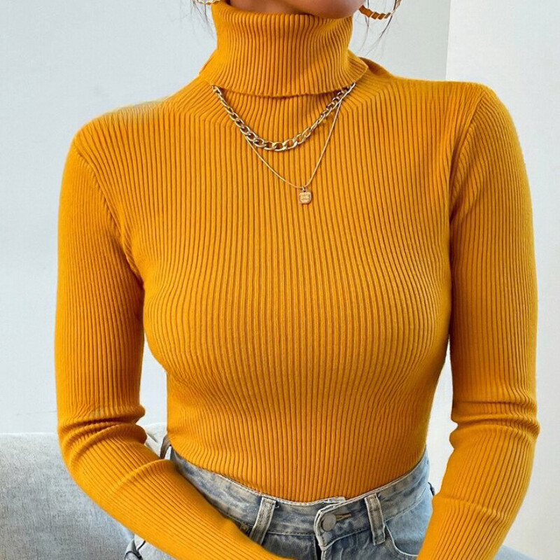 Užsienio prekyba nauja tarpvalstybinė nepriklausoma Amazon stotis Europos ir Amerikos moteriška ploni megztiniai aukštu kaklu megzti apatiniai moteriški marškinėliai