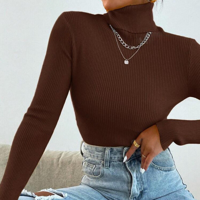 Užsienio prekyba nauja tarpvalstybinė nepriklausoma Amazon stotis Europos ir Amerikos moteriška ploni megztiniai aukštu kaklu megzti apatiniai moteriški marškinėliai