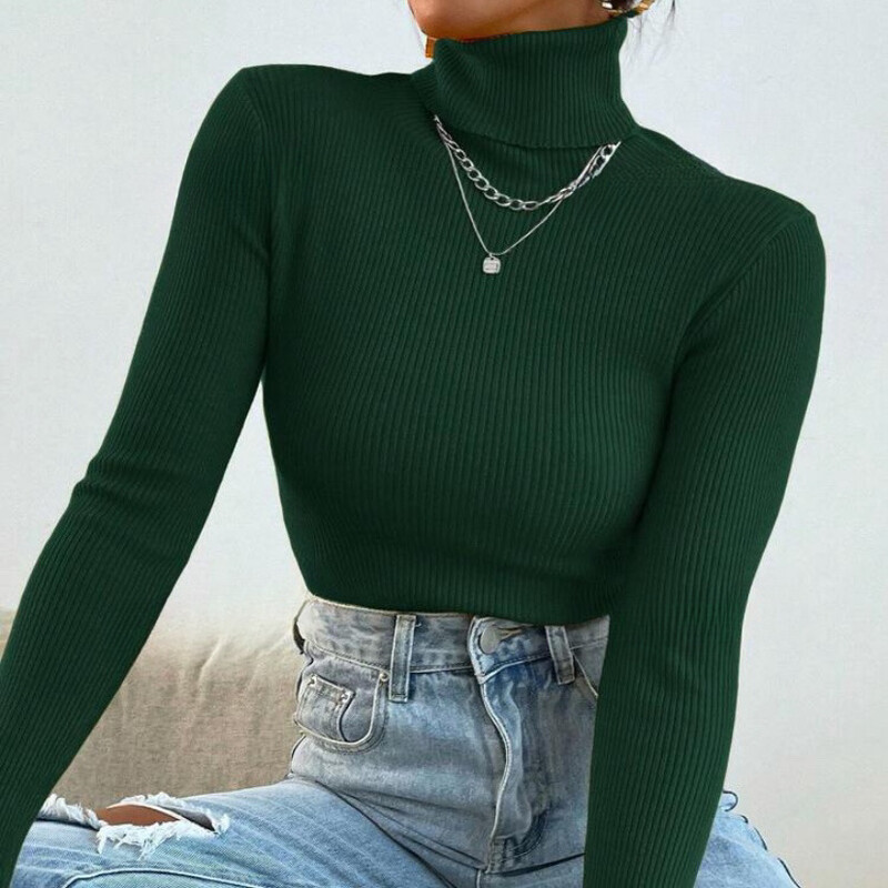 Užsienio prekyba nauja tarpvalstybinė nepriklausoma Amazon stotis Europos ir Amerikos moteriška ploni megztiniai aukštu kaklu megzti apatiniai moteriški marškinėliai