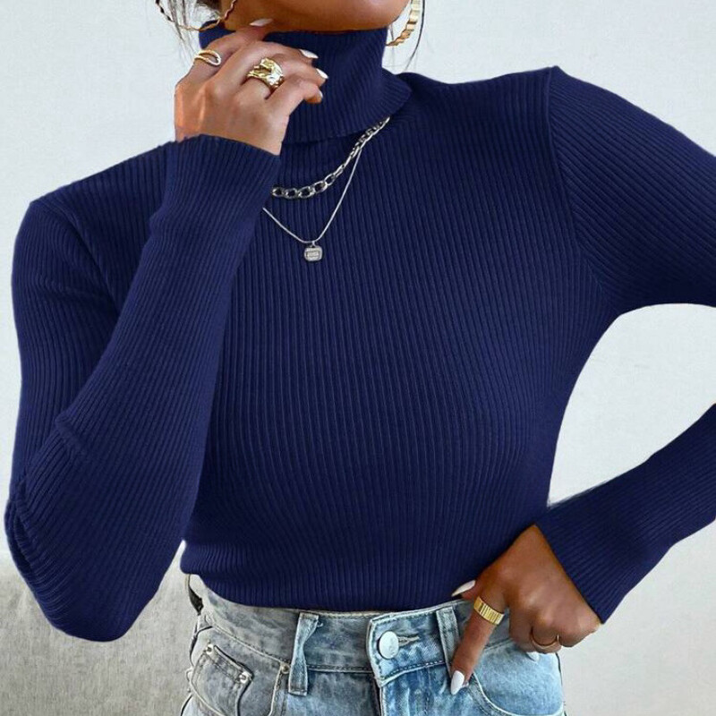 Užsienio prekyba nauja tarpvalstybinė nepriklausoma Amazon stotis Europos ir Amerikos moteriška ploni megztiniai aukštu kaklu megzti apatiniai moteriški marškinėliai