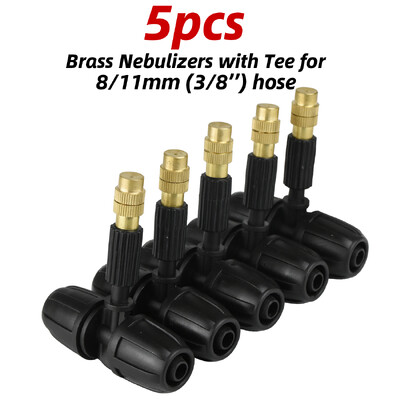 5 vnt. purškiamas žalvarinis purkštuvo antgalis, skirtas 8/11 mm 3/8 colių žarnai, automatinei sodo laistymo sistemai, purškiamai dulkių mažinimo purkštuvui terasai