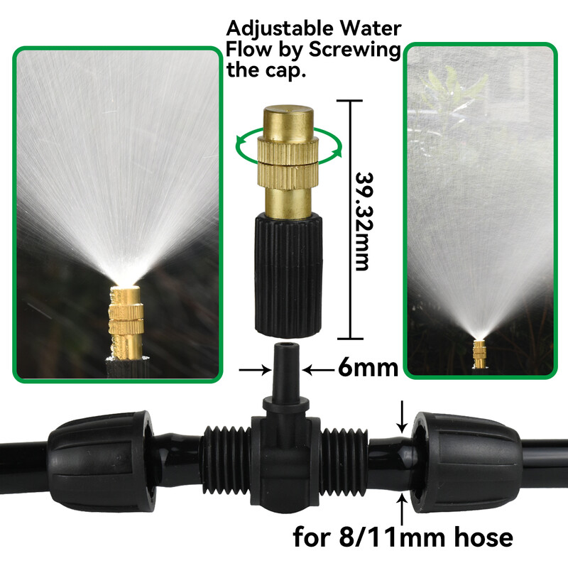 5 vnt. purškiamas žalvarinis purkštuvo antgalis, skirtas 8/11 mm 3/8 colių žarnai, automatinei sodo laistymo sistemai, purškiamai dulkių mažinimo purkštuvui terasai