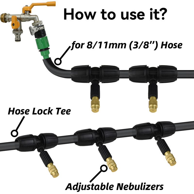 5 vnt. purškiamas žalvarinis purkštuvo antgalis, skirtas 8/11 mm 3/8 colių žarnai, automatinei sodo laistymo sistemai, purškiamai dulkių mažinimo purkštuvui terasai