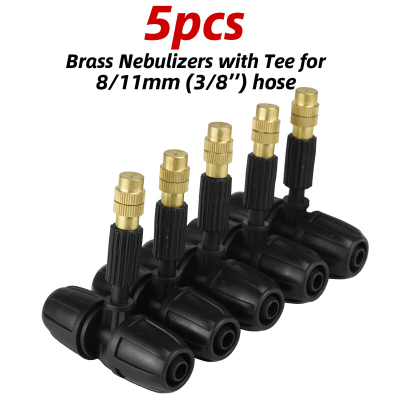 5 vnt. purškiamas žalvarinis purkštuvo antgalis, skirtas 8/11 mm 3/8 colių žarnai, automatinei sodo laistymo sistemai, purškiamai dulkių mažinimo purkštuvui terasai