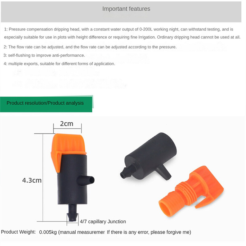 1/3/5 tk mikrotilguti niisutussüsteemi tööriist Reguleeritava tilguti rõhuga kompenseeritud tilguti aiataimede kastmise regulaator