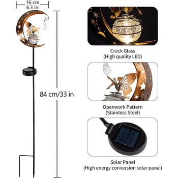 Solar Moon Fairy Lamp Εξωτερικός κήπος Σιδερένιο Λουλούδι Fairy Ground Φωτιστικό εισαγωγής Γρασίματος Αυλής Διακοσμητικό Φως