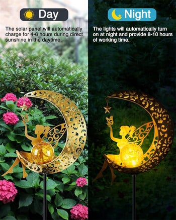 Solar Moon Fairy Lamp Εξωτερικός κήπος Σιδερένιο Λουλούδι Fairy Ground Φωτιστικό εισαγωγής Γρασίματος Αυλής Διακοσμητικό Φως