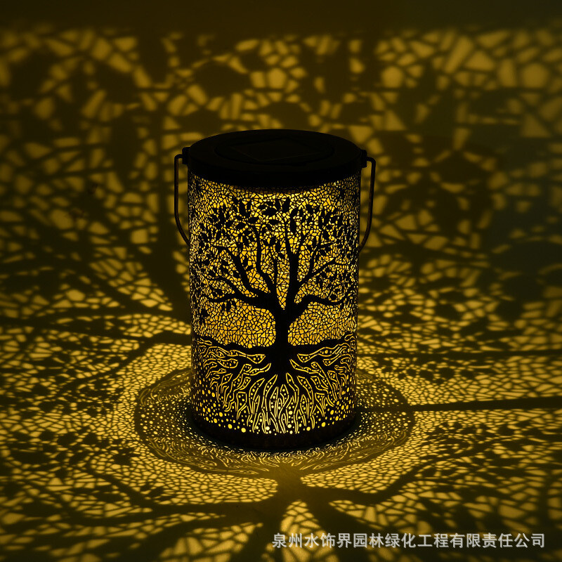 Kreativna nova svjetiljka za stablo od kovanog željeza, vanjsko dvorište, solarna svjetiljka za promatranje, dekorativna atmosfera, šuplja viseća svjetiljka, luster