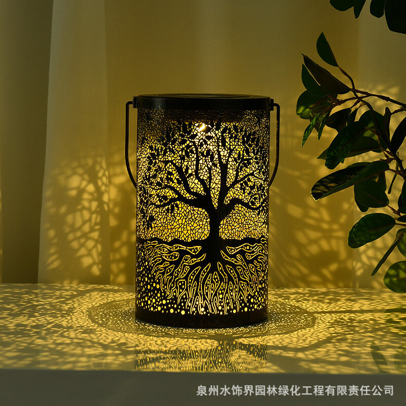 Kreativna nova svjetiljka za stablo od kovanog željeza, vanjsko dvorište, solarna svjetiljka za promatranje, dekorativna atmosfera, šuplja viseća svjetiljka, luster