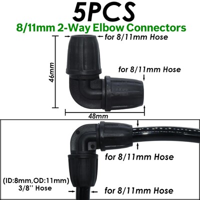 KESLA dārza pilienveida apūdeņošanas savienotājs 8/11 mm līdz 4/7 mm šļūtene 3/8 collu līdz 1/4 collu laistīšanas caurules bloķēšanas t-veida elkoņa gala spraudņi cauruļu adapteris