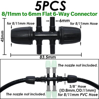 KESLA dārza pilienveida apūdeņošanas savienotājs 8/11 mm līdz 4/7 mm šļūtene 3/8 collu līdz 1/4 collu laistīšanas caurules bloķēšanas t-veida elkoņa gala spraudņi cauruļu adapteris
