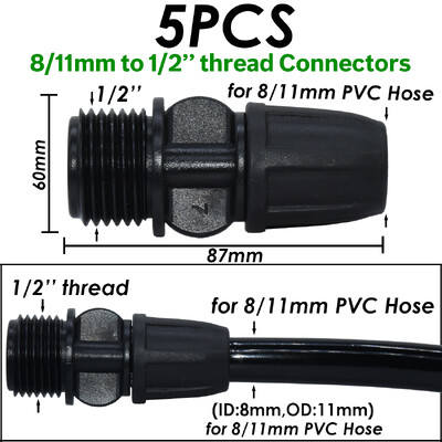 KESLA dārza pilienveida apūdeņošanas savienotājs 8/11 mm līdz 4/7 mm šļūtene 3/8 collu līdz 1/4 collu laistīšanas caurules bloķēšanas t-veida elkoņa gala spraudņi cauruļu adapteris
