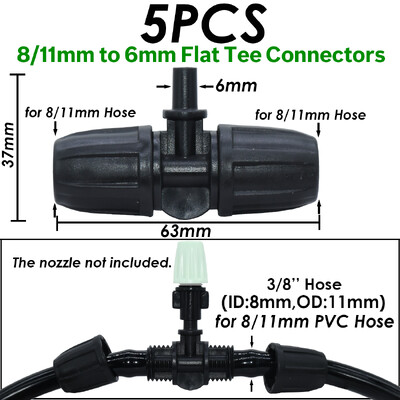 KESLA dārza pilienveida apūdeņošanas savienotājs 8/11 mm līdz 4/7 mm šļūtene 3/8 collu līdz 1/4 collu laistīšanas caurules bloķēšanas t-veida elkoņa gala spraudņi cauruļu adapteris