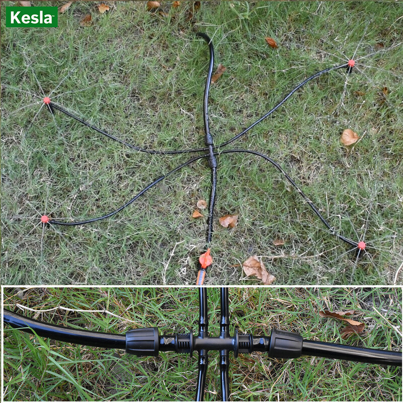 KESLA dārza pilienveida apūdeņošanas savienotājs 8/11 mm līdz 4/7 mm šļūtene 3/8 collu līdz 1/4 collu laistīšanas caurules bloķēšanas t-veida elkoņa gala spraudņi cauruļu adapteris