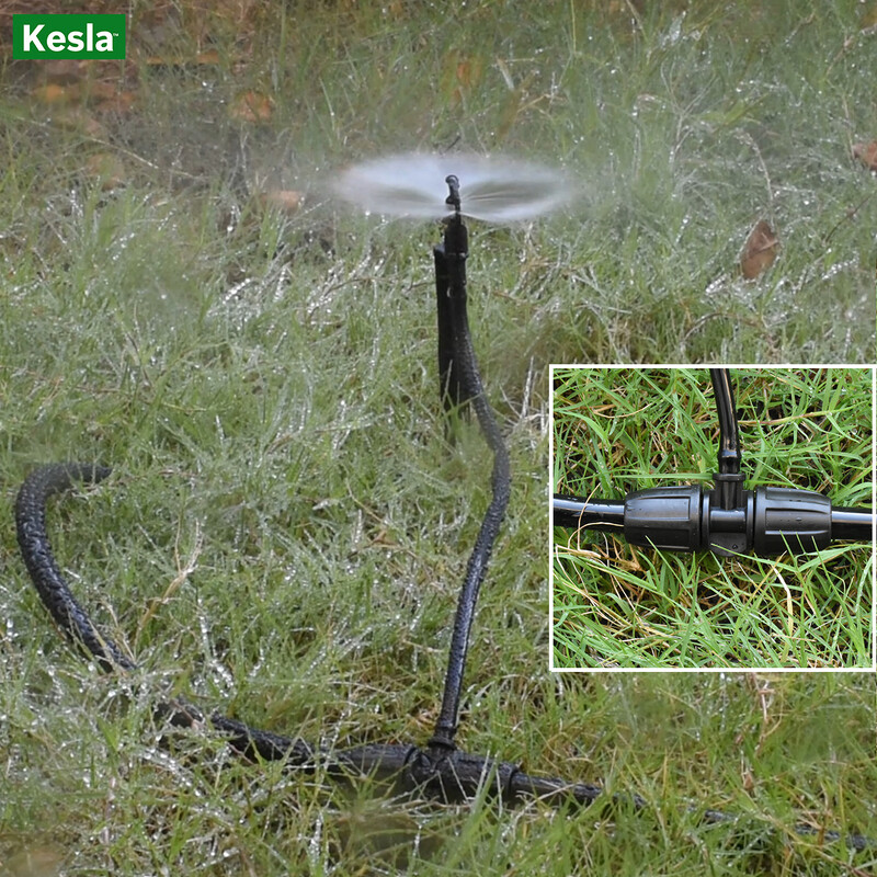 KESLA dārza pilienveida apūdeņošanas savienotājs 8/11 mm līdz 4/7 mm šļūtene 3/8 collu līdz 1/4 collu laistīšanas caurules bloķēšanas t-veida elkoņa gala spraudņi cauruļu adapteris