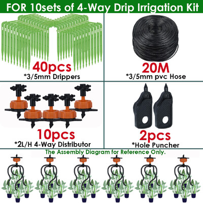 KESLA siltumnīcas pilienveida apūdeņošana 2 virzienu 3/5 mm pilināmā bultiņa raidītāja automātiskā laistīšanas sistēma podu stādu zāliena dārzam 10/20 komplekts
