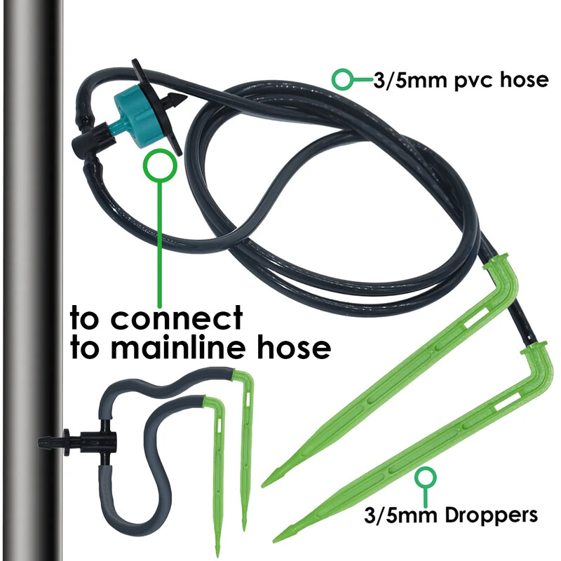 KESLA siltumnīcas pilienveida apūdeņošana 2 virzienu 3/5 mm pilināmā bultiņa raidītāja automātiskā laistīšanas sistēma podu stādu zāliena dārzam 10/20 komplekts
