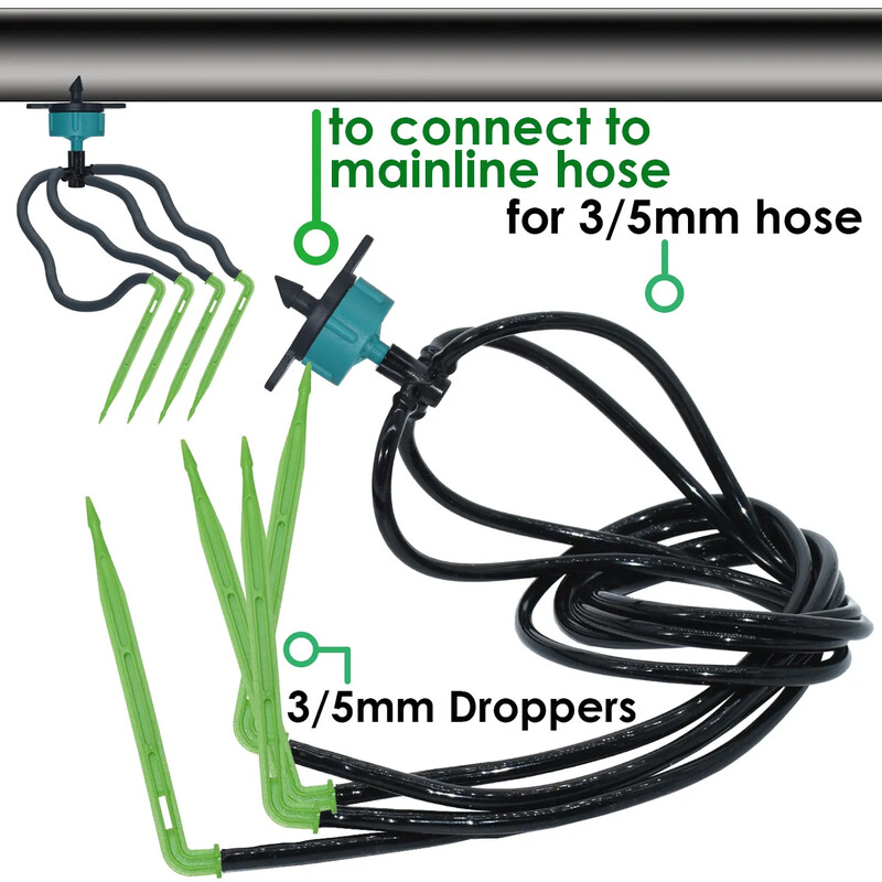 KESLA siltumnīcas pilienveida apūdeņošana 2 virzienu 3/5 mm pilināmā bultiņa raidītāja automātiskā laistīšanas sistēma podu stādu zāliena dārzam 10/20 komplekts