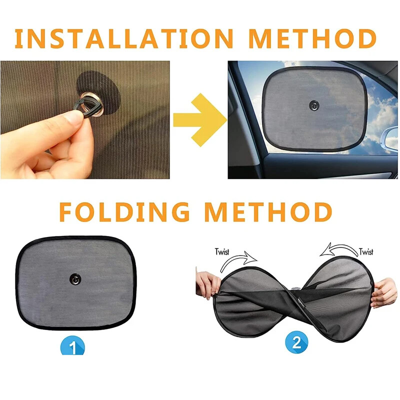 2 gab. Automašīnas loga abažūrs sānu logam Auto Supplies Tīkla saulessargu komplekts Elpojošs automašīnas sauļošanās loga saulessargs