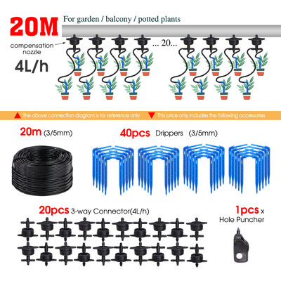 20M 2L 4L 8L 3/5mm crijevo za navodnjavanje kap po kap Komplet za navodnjavanje s 2 smjera kapaljkom za vrtne lončanice Sustav za navodnjavanje koji štedi staklenik