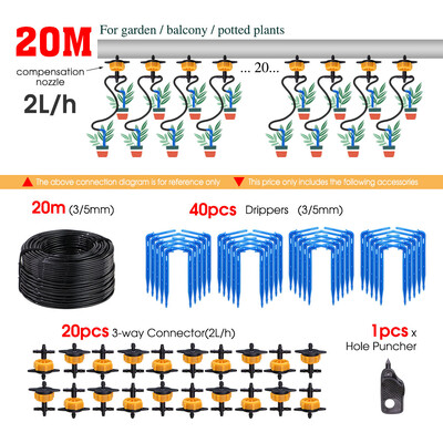 20M 2L 4L 8L 3/5mm crijevo za navodnjavanje kap po kap Komplet za navodnjavanje s 2 smjera kapaljkom za vrtne lončanice Sustav za navodnjavanje koji štedi staklenik