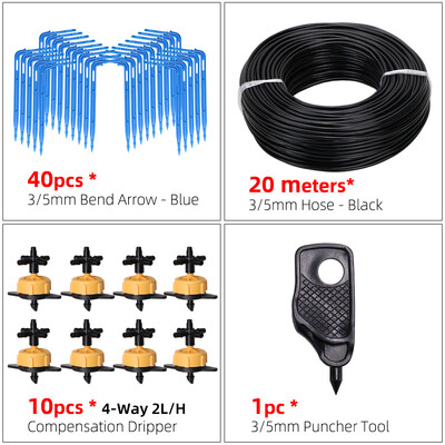 Siltumnīcas pilienveida apūdeņošanas 4-virzienu 3/5mm pilināmā bultiņa 2-virzienu raidītāja apūdeņošanas sistēma podiņdārza zālienam