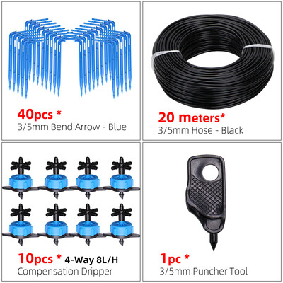 Siltumnīcas pilienveida apūdeņošanas 4-virzienu 3/5mm pilināmā bultiņa 2-virzienu raidītāja apūdeņošanas sistēma podiņdārza zālienam