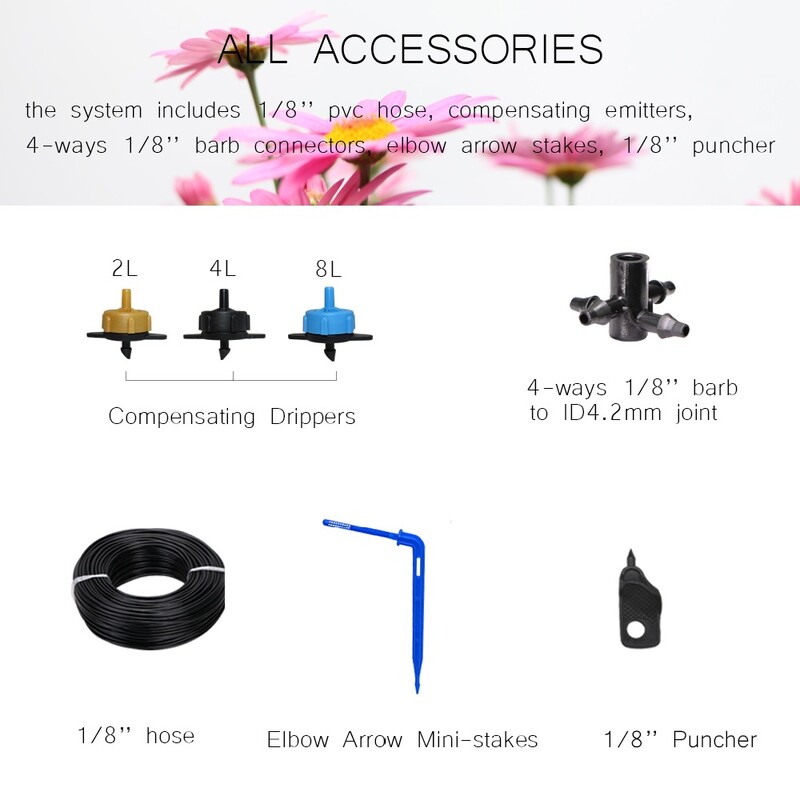 Siltumnīcas pilienveida apūdeņošanas 4-virzienu 3/5mm pilināmā bultiņa 2-virzienu raidītāja apūdeņošanas sistēma podiņdārza zālienam