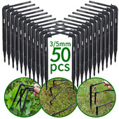 OASIS 50PCS Bend Arrow Dripper Mikro pilināmā apūdeņošanas komplekts emitētāji 3/5 mm šļūtenēm Dārza laistīšanas taupīšanas mikro pilināmā siltumnīcai