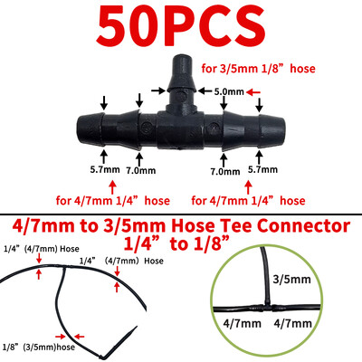 OASIS 50PCS Bend Arrow Dripper Mikro pilināmā apūdeņošanas komplekts emitētāji 3/5 mm šļūtenēm Dārza laistīšanas taupīšanas mikro pilināmā siltumnīcai