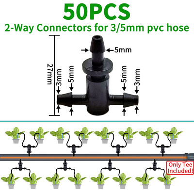 OASIS 50PCS Bend Arrow Dripper Mikro pilināmā apūdeņošanas komplekts emitētāji 3/5 mm šļūtenēm Dārza laistīšanas taupīšanas mikro pilināmā siltumnīcai